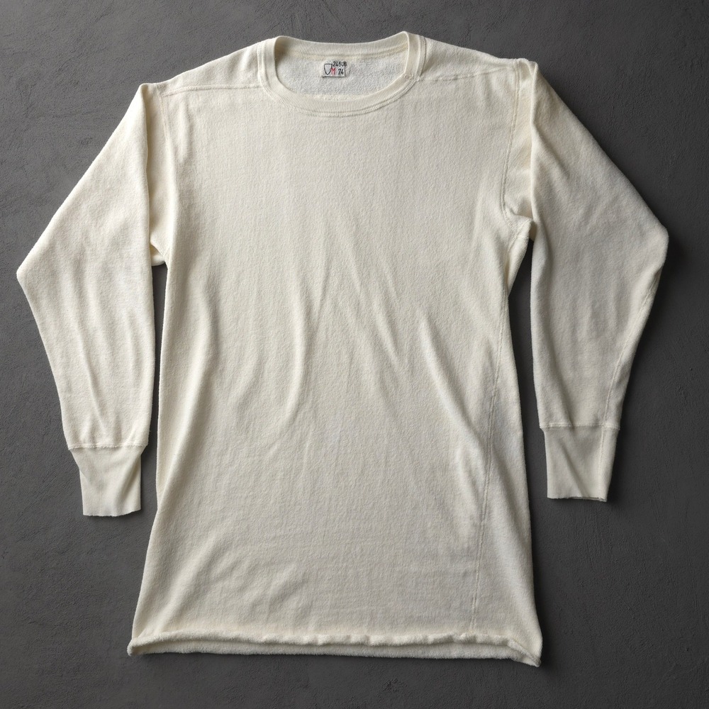 Vintage 1960s White Terry Cloth Long Sleeve T-shirt Size M Cotton